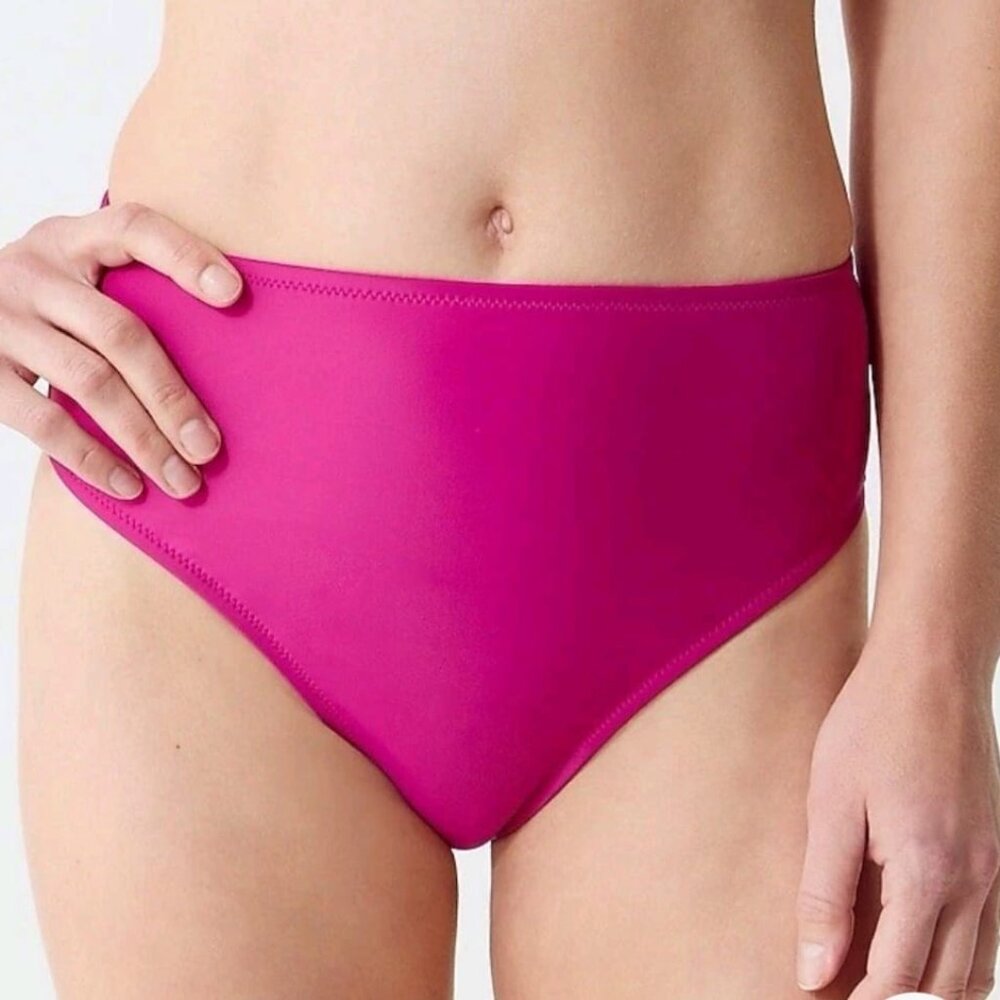 J Crew Womens Size Small High Rise Full Coverage Bikini Bottom Pink Stretch‎ NEW